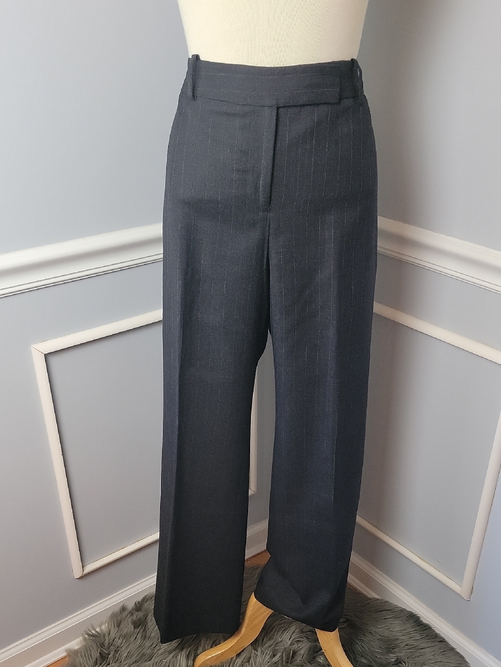 ANN TAYLOR Wool Blend Charcoal Gray Purple Pinstripe Career Office Dress Pant 10